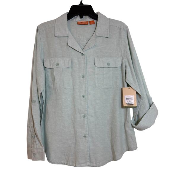 NWT Real Legends Large Linen, Cotton Birds Egg Green Long Sleeve Button Up Shirt - Picture 1 of 6